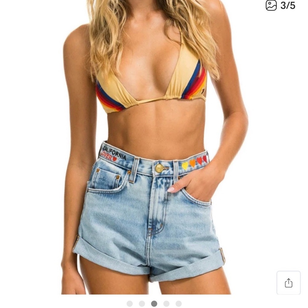 Aviator Nation High Waisted Lightning Bolt Denim Shorts